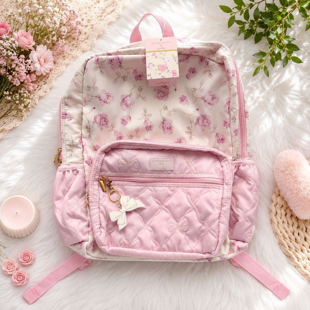 LoveShackFancy Target Yoobi Backpack Pink Ribbon Rosa Floral Sterling Dusk NEW
